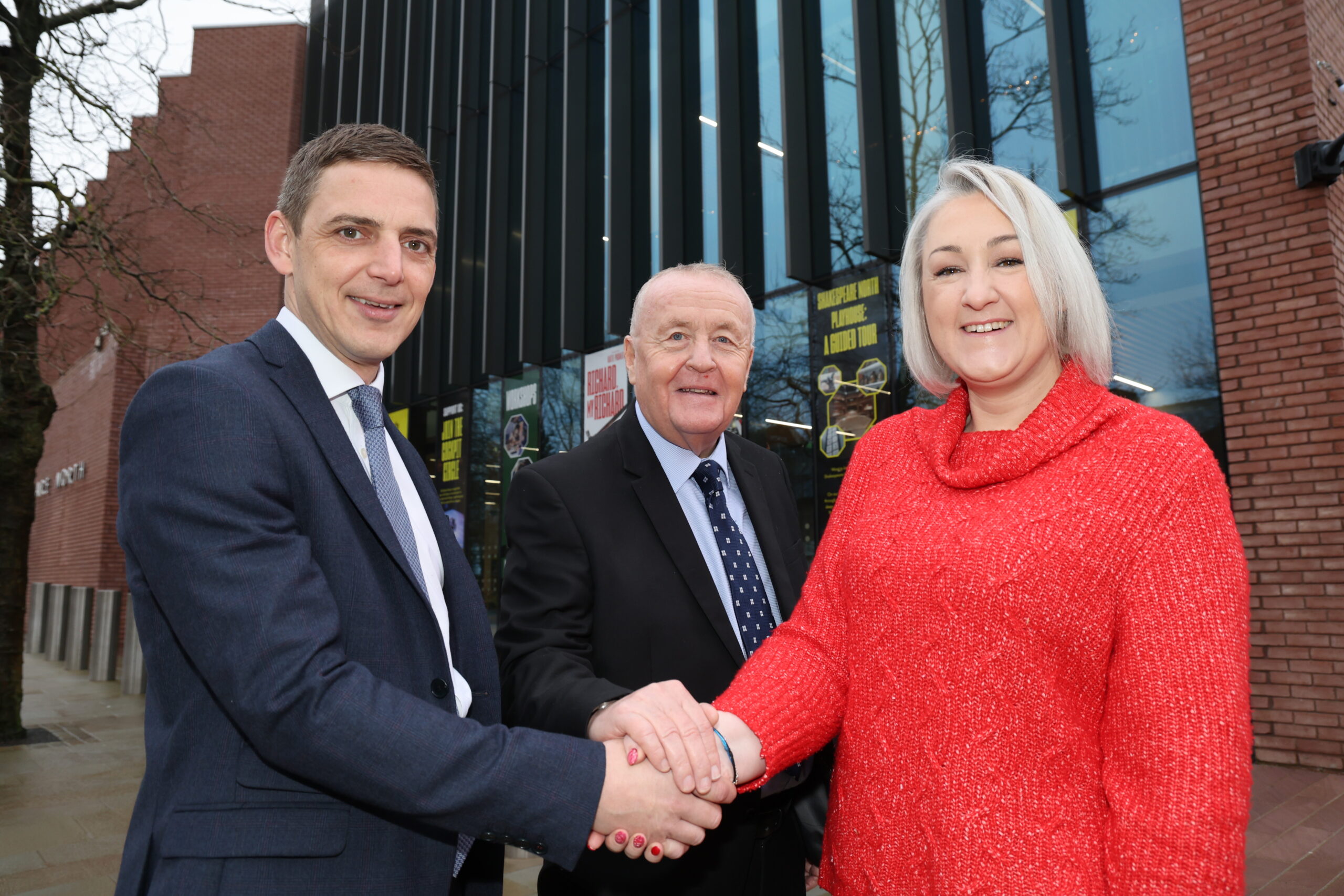 Matt Claxton, Planning Director, Tritax Symmetry); Cllr Tony Brennan, Knowsley’s Cabinet Member for Regeneration and Economic Development and Melanie Lewis, Chief Executive at Shakespeare North Playhouse
